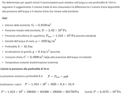 Calcolo autonomia sommozzatore in acqua 1 