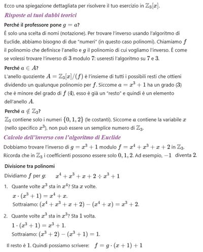 Soluzione inverso di un polinomio anello 1
