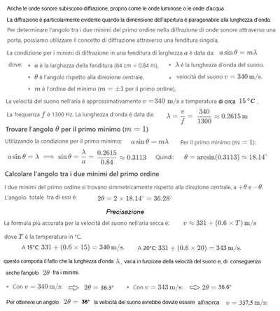 Calcolo angolo diffrazione onde sonore 
