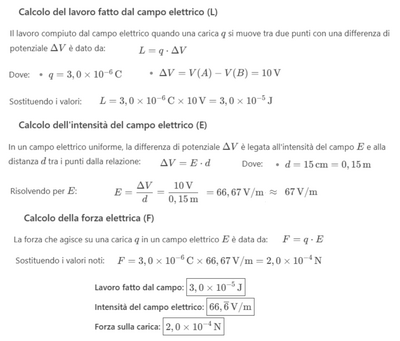 Lavoro campo elettrico e forza