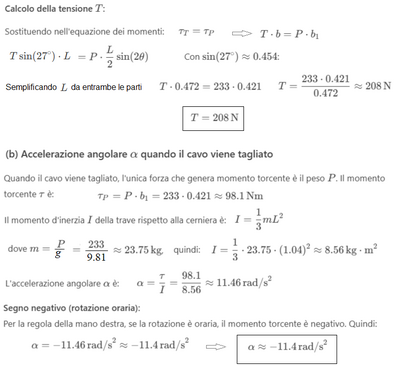 Calcolo tensione e accelerazione angolare trave 2