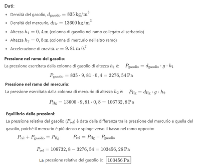 Pressione relativa del gasolio