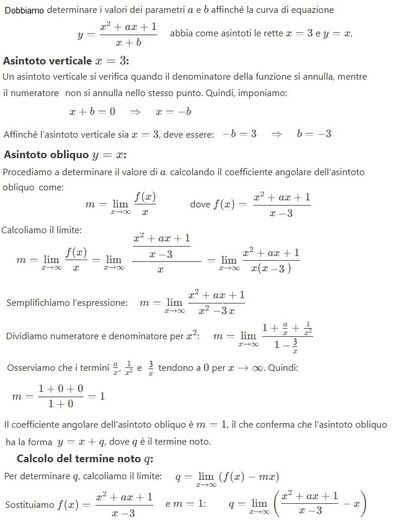 Parametri a e b per asintoti 1a