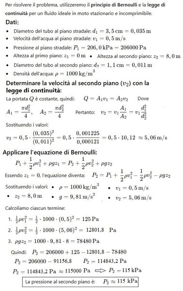 Calcolo pressione 2° piano