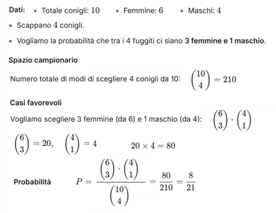 Es 144 Calcolo probabilità conigli fuggiti 