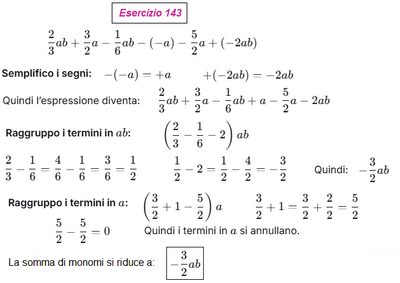 Semplificazione di espressioni con monomi simili 143 