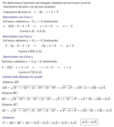 Calcolo perimetro triangolo intersezione piano assi  N 187