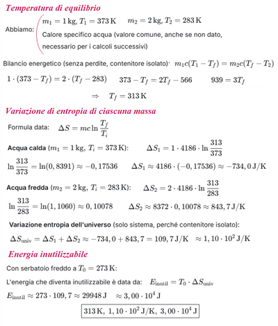 Es 39  Calcolo temperatura equilibrio e entropia universale png
