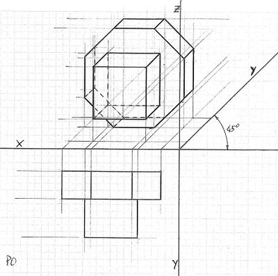 prisma ottagono+cubo assonometria cavaliera