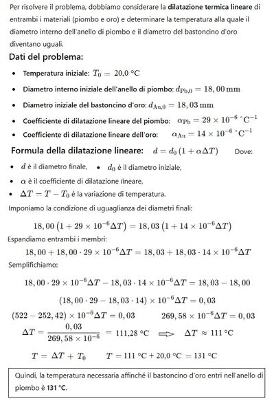 Dilatazione termica piombo oro