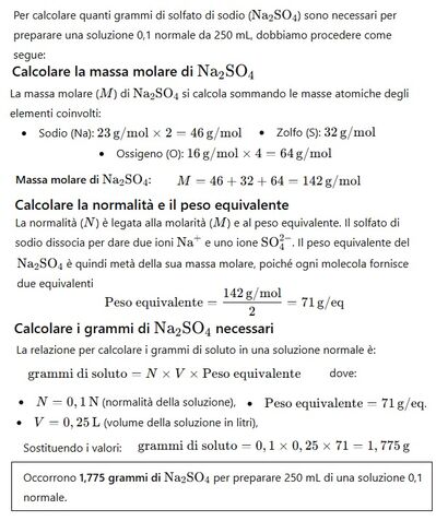 grammi di solfato di sodio