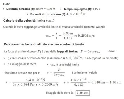 Sfera che cade in olio legge di Stokes