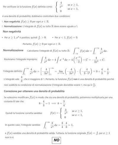 Verifica densità di probabilità funzione data
