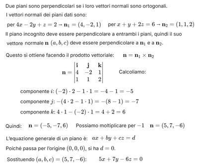 N 184  Equazione piano perpendicolare e passante per origine con matrice 