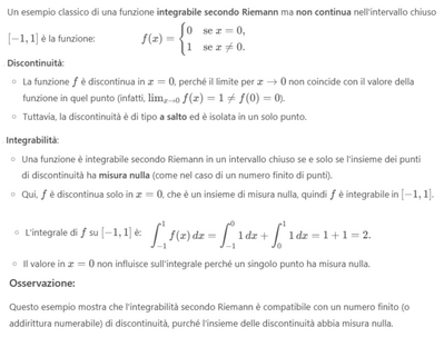 Funzione integrabile ma non continua esempio 1 