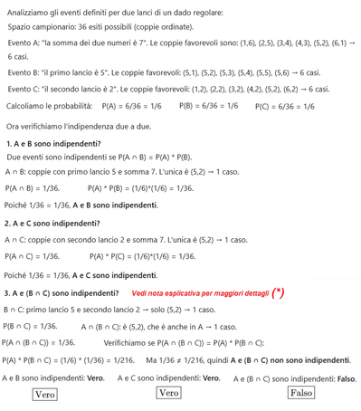 Verifica indipendenza eventi con dado  