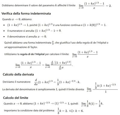 Limite e valore di k 1 