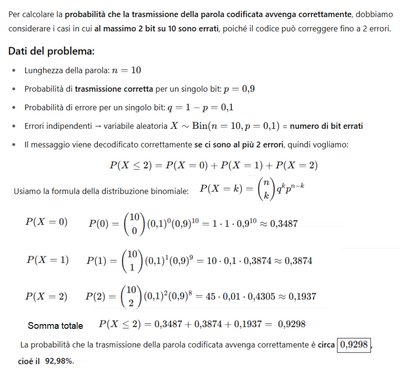 Probabilità trasmissione corretta