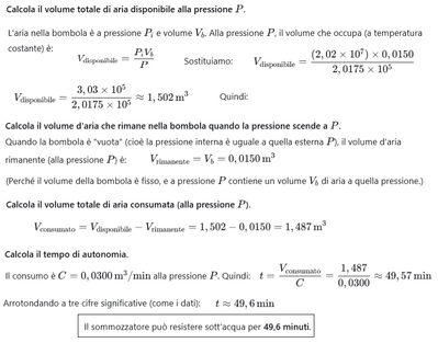 Calcolo autonomia sommozzatore in acqua 2 