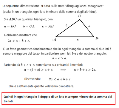 doppio di un lato é sempre minore della somma dei tre lati