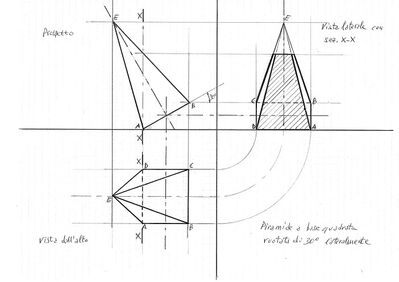 3 Piramide a base quadrata ruotata di 30° lateralmente   proiezioni ortogonali