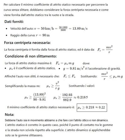 coefficiente attrito statico minimo
