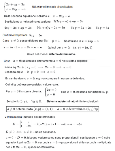 330   Risoluzione sistema lineare dipendente da parametro 