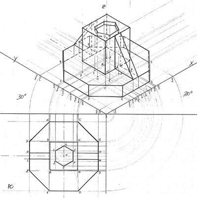 solidi sovrapposti assonometria isometrica a 30°
