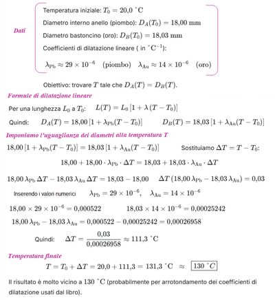 Calcolo temperatura per dilatazione metalli 