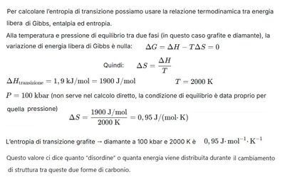 Calcolo entropia transizione grafite diamante]