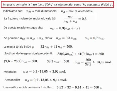 Calcolo moli metanolo acetonitrile 