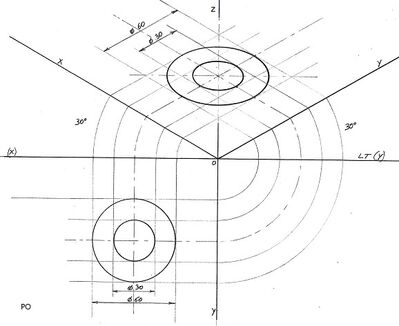 corona circolare assonometria isometrica a 30°
