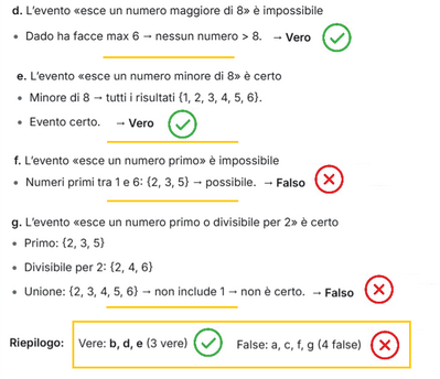 Analisi verità e falsità lancio dado 2 