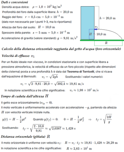 167   Fluidostatica Calcolo getto d'acqua inclinato 1 
