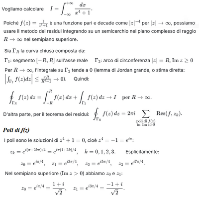 Calcolo integrale con metodo dei residui (a )