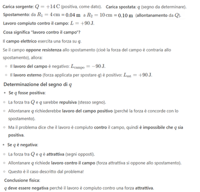 Calcolo carica q da lavoro  contro forza elettrica 1