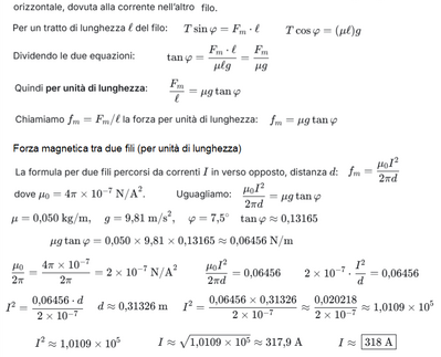 Calcolo intensità corrente in fili paralleli 2