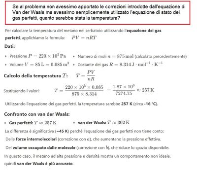 Confronto formule gas perfetti e van der Waals