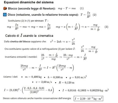 Calcolo dinamico  momento inerzia disco 2