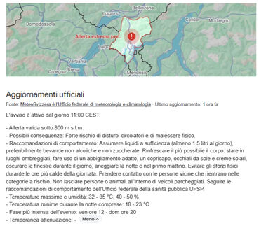 Allerta estrema per temperature elevate 