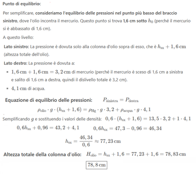 Calcolo altezza colonna olio in tubo a U 2