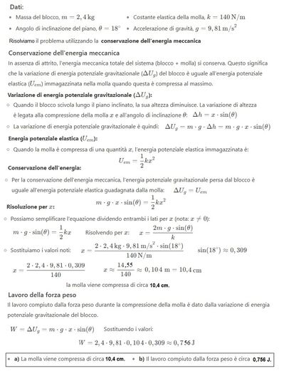 Molla compressa su piano inclinato