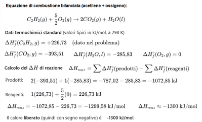 Esercizio 58 Calcolo calore liberato dalla combustione acetilene 1