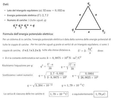 Calcolo carica elettrica in triangolo equilatero