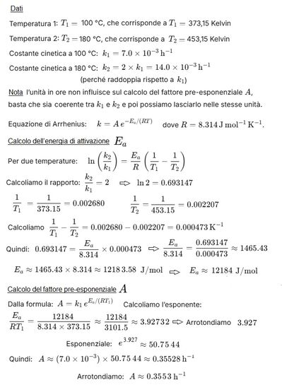 Calcolo fattore pre esponenziale Arrhenius 