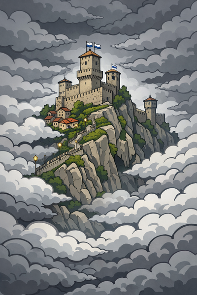 Il Monte Titano fra le nuvole