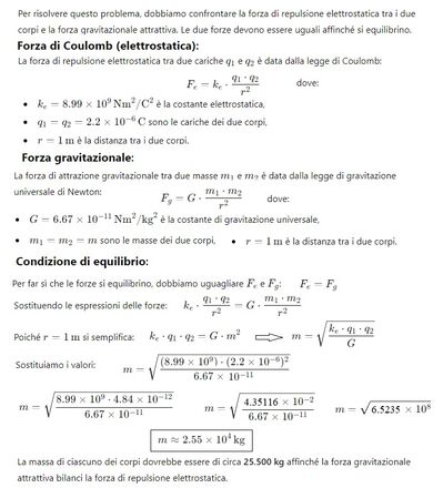 Forza elettrostatica e gravitazionale