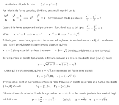 Analisi dell'iperbole in forma canonica  