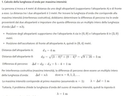Calcolo lunghezza d'onda e interferenza suono 1