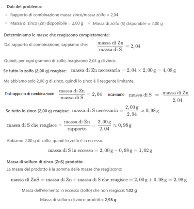 Calcolo massa zolfo e solfuro zinco 